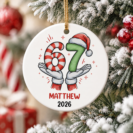 Custom Personalized Ceramic Ornament with Gen Z Slang & Santa Hat GPC6Y
