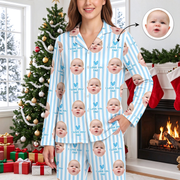 Custom Photo Upload Pajama Set with Blue Stripes & I Love You Dad 8B7R5