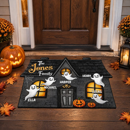 Custom Personalized Doormat with Haunted House & Ghosts I620Y