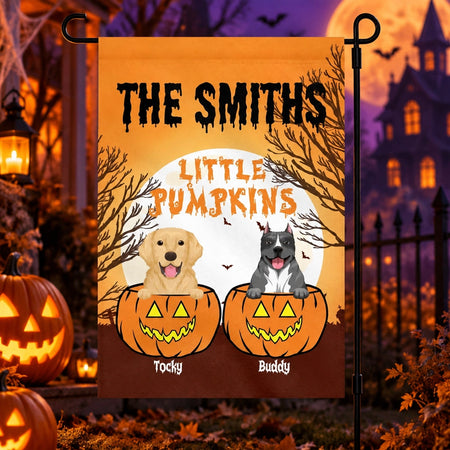 Custom Personalized Garden Flag with Little Pumpkins and Dogs GYPLF