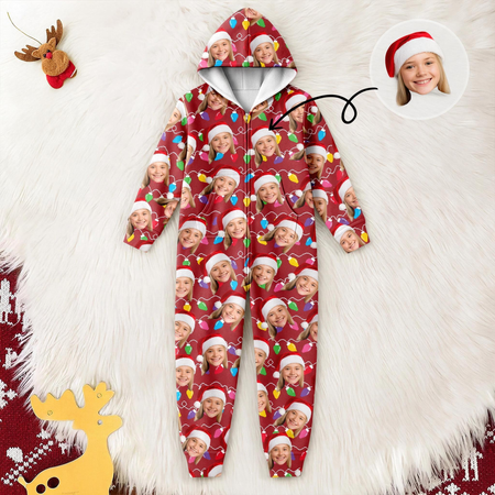 Custom Photo Upload Onesie Pajamas with Christmas Lights GMB4F