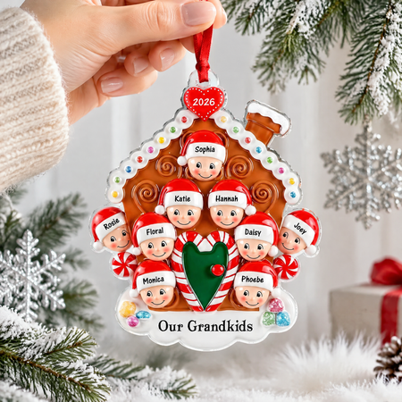 Custom Personalized Acrylic Ornament with Gingerbread House Design Q8GEV