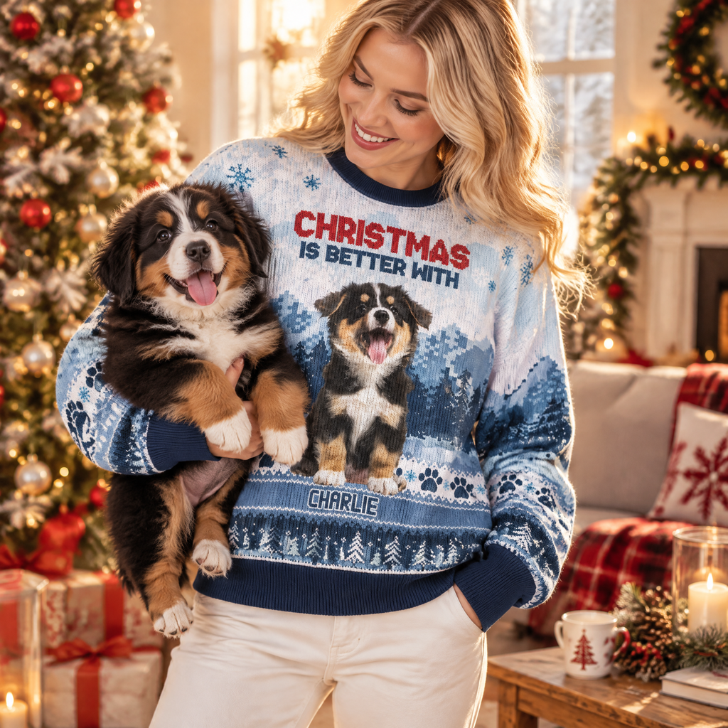 Custom Photo Upload Christmas Is Better With Sweater featuring Dog AE564