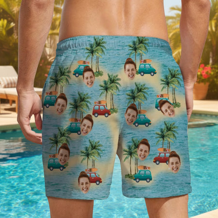 Custom Cute Face Island Vacation Beach Short A75PW