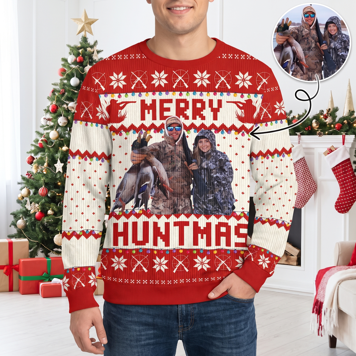 Custom Photo Upload Merry Huntmas Ugly Christmas Sweater X9FSH