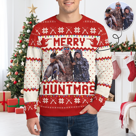 Custom Photo Upload Merry Huntmas Ugly Christmas Sweater X9FSH