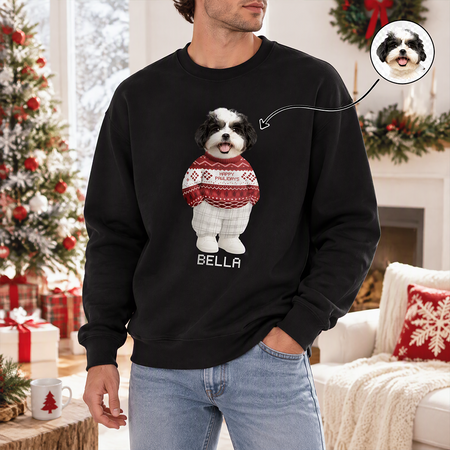 Custom Photo Dog Christmas Sweatshirt Personalized Pet Holiday Gift BELLA 4AAYO
