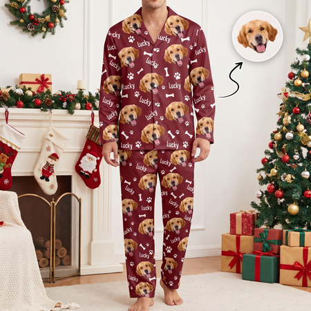 Custom Photo Upload Dog Pajamas with Paw Prints & Bones C9QJ7