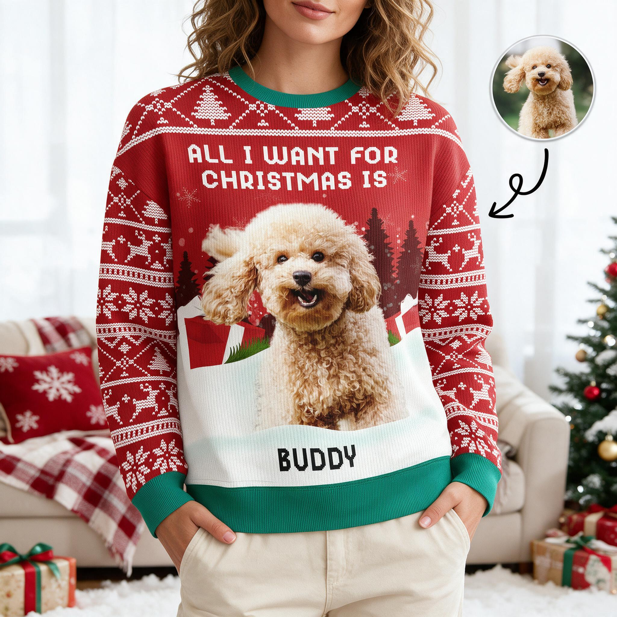 Custom Photo Upload Sweater We Woof You A Merry Christmas SQC4B