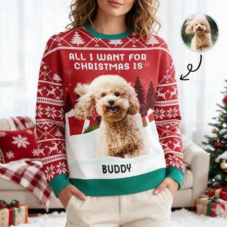 Custom Photo Upload Sweater We Woof You A Merry Christmas SQC4B