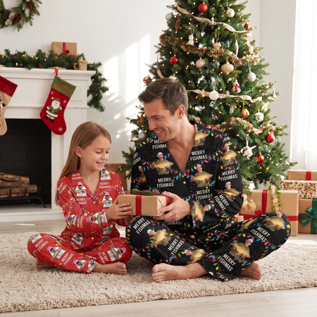 Custom Photo Upload Pajamas with Merry Fishmas & Christmas Lights 2QFUG