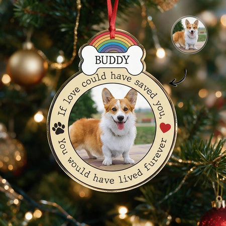 Custom Photo Upload Acrylic Ornament with Rainbow & Dog Bone B2XWW