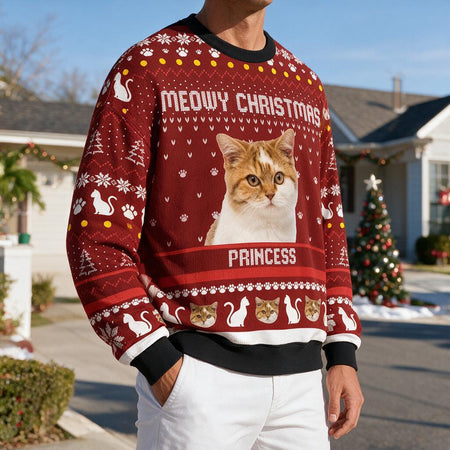 Custom Meowy Christmas Cat Aop Ugly Sweater — Christmas Gift 3C6AS