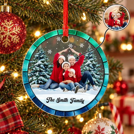 Custom Photo Upload Acrylic Ornament with Santa Hats & Snowflakes ZSDQ3