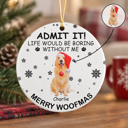 Custom Photo Upload Ceramic Ornament with Snowflakes & Paw Prints 3RAFP