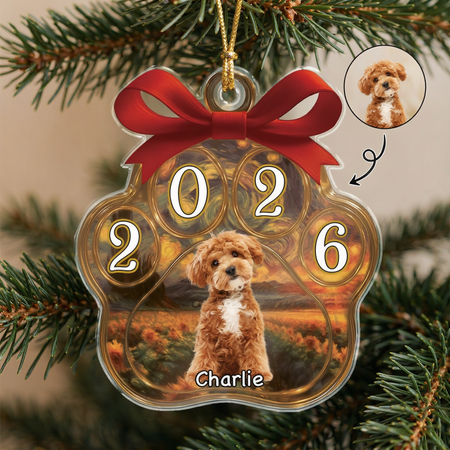 Custom Photo Upload Acrylic Ornament with Red Bow & Year 2025 4N96U
