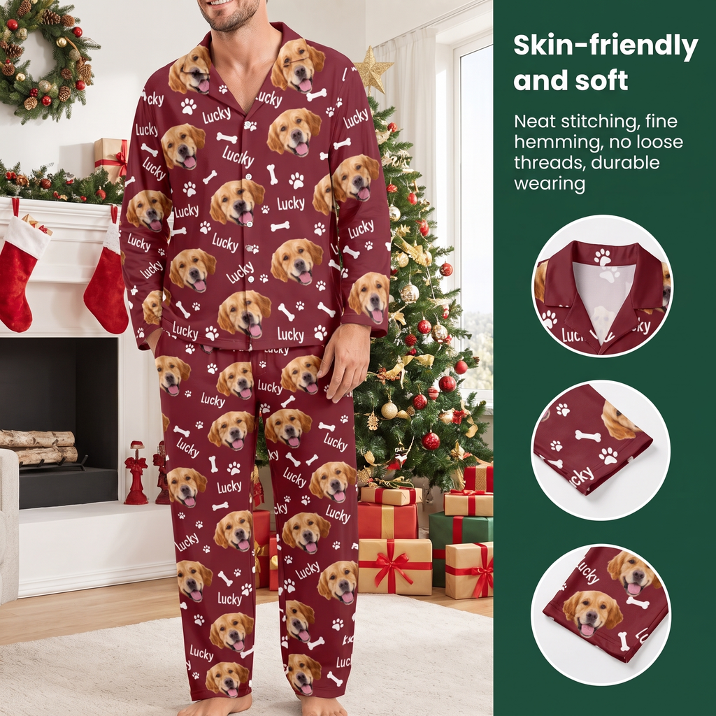 Custom Photo Upload Dog Pajamas with Paw Prints & Bones C9QJ7