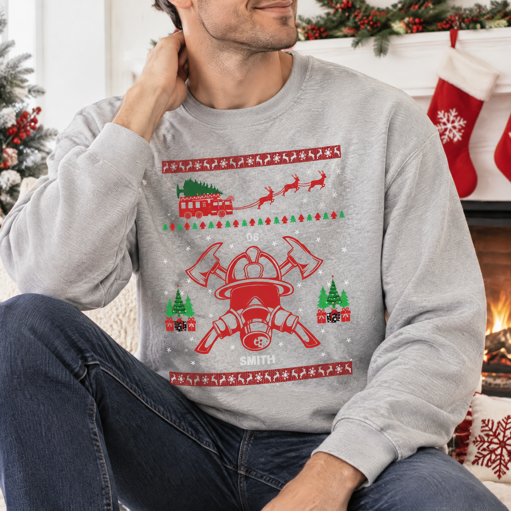 Firefighter Ugly Christmas Sweatshirt, Custom Sweatshirt YBYAB