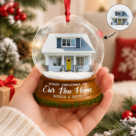 Custom Photo Upload Acrylic Ornament with Snow Globe House 89JKL