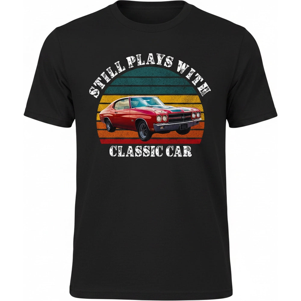 Custom Photo T-Shirt Still Plays with Classic Car Retro Sunset product on white background