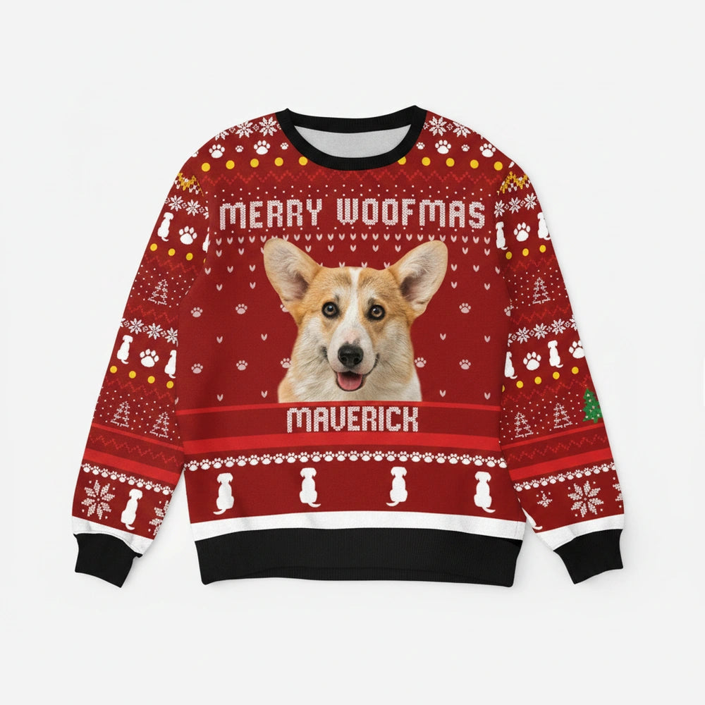 Custom Photo Upload Merry Woofmas Dog Face Sweater product on white background