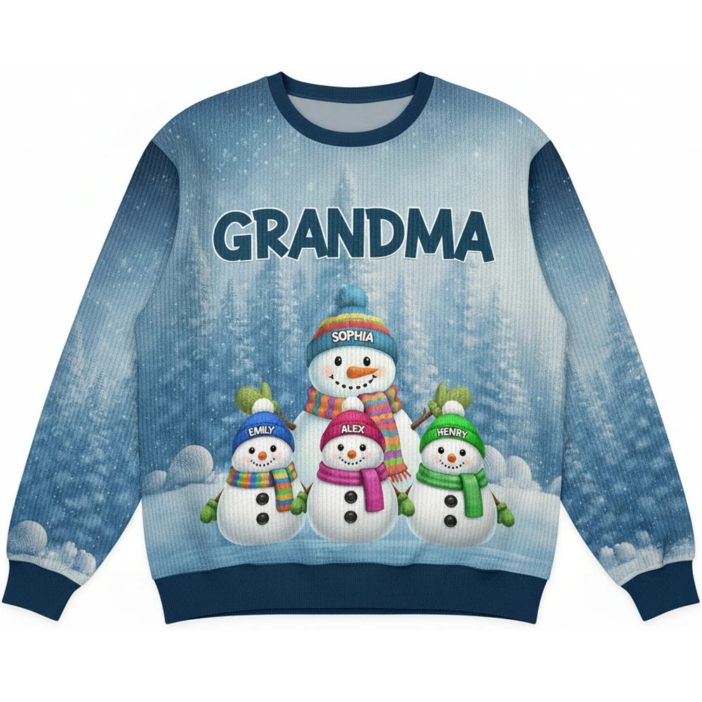 Custom Personalized Grandma Sweater with Snowman Family Design product on white background
