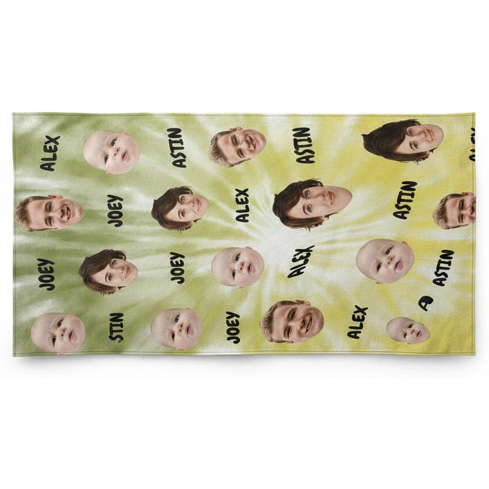 Custom Photo Upload Beach Towel with Repeating Face Pattern product on white background