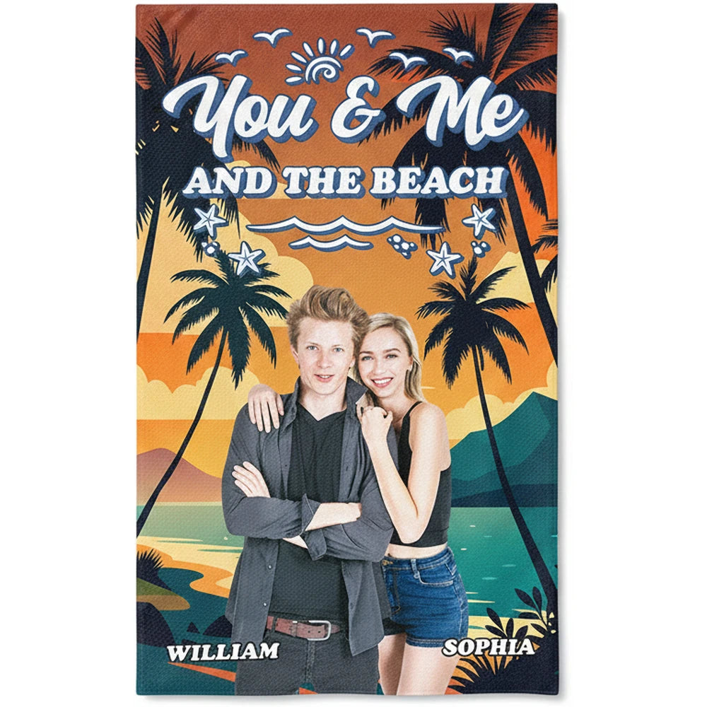 Custom Photo Upload Beach Towel with You & Me and the Beach Sunset product on