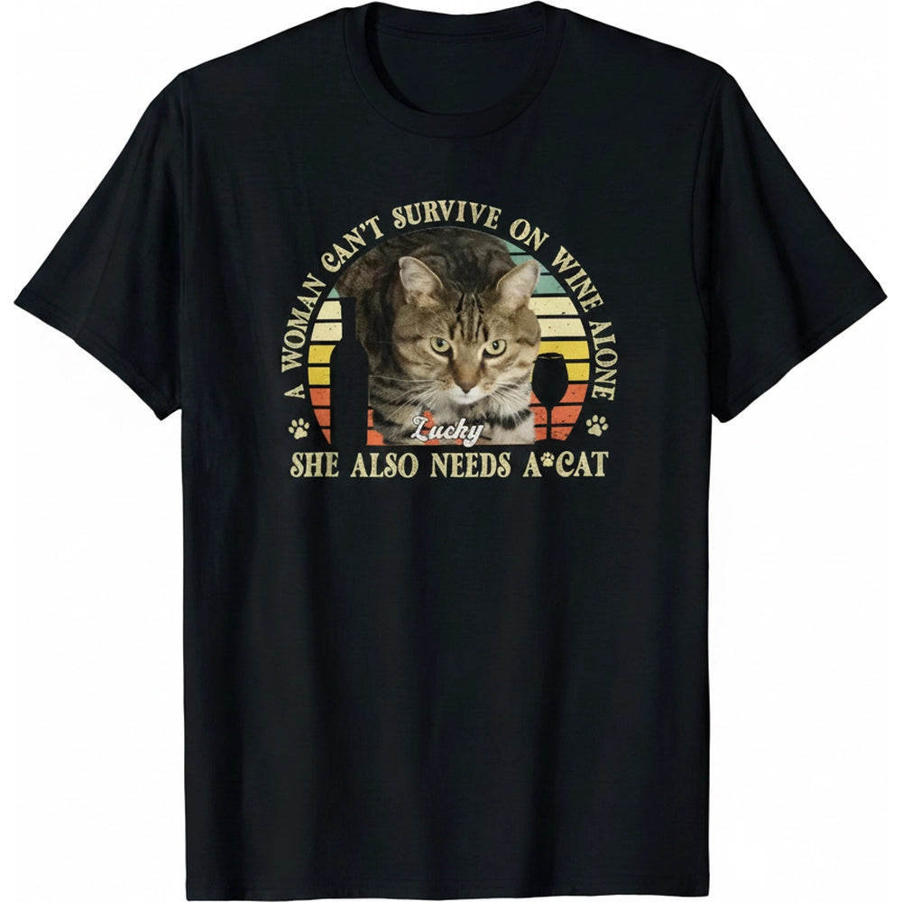 Custom Photo Upload T-Shirt A Woman Can't Survive On Wine Alone product on white background
