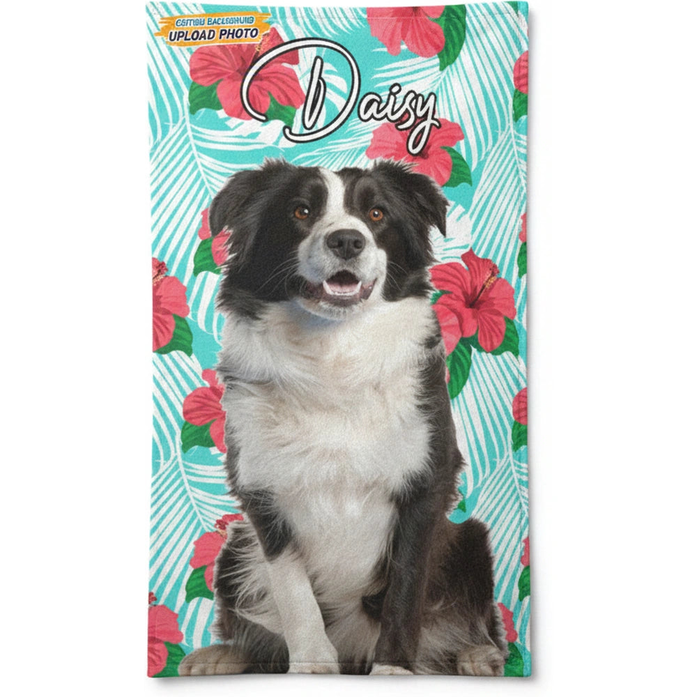Custom Photo Upload Beach Towel with Tropical Hibiscus Flowers product on white background