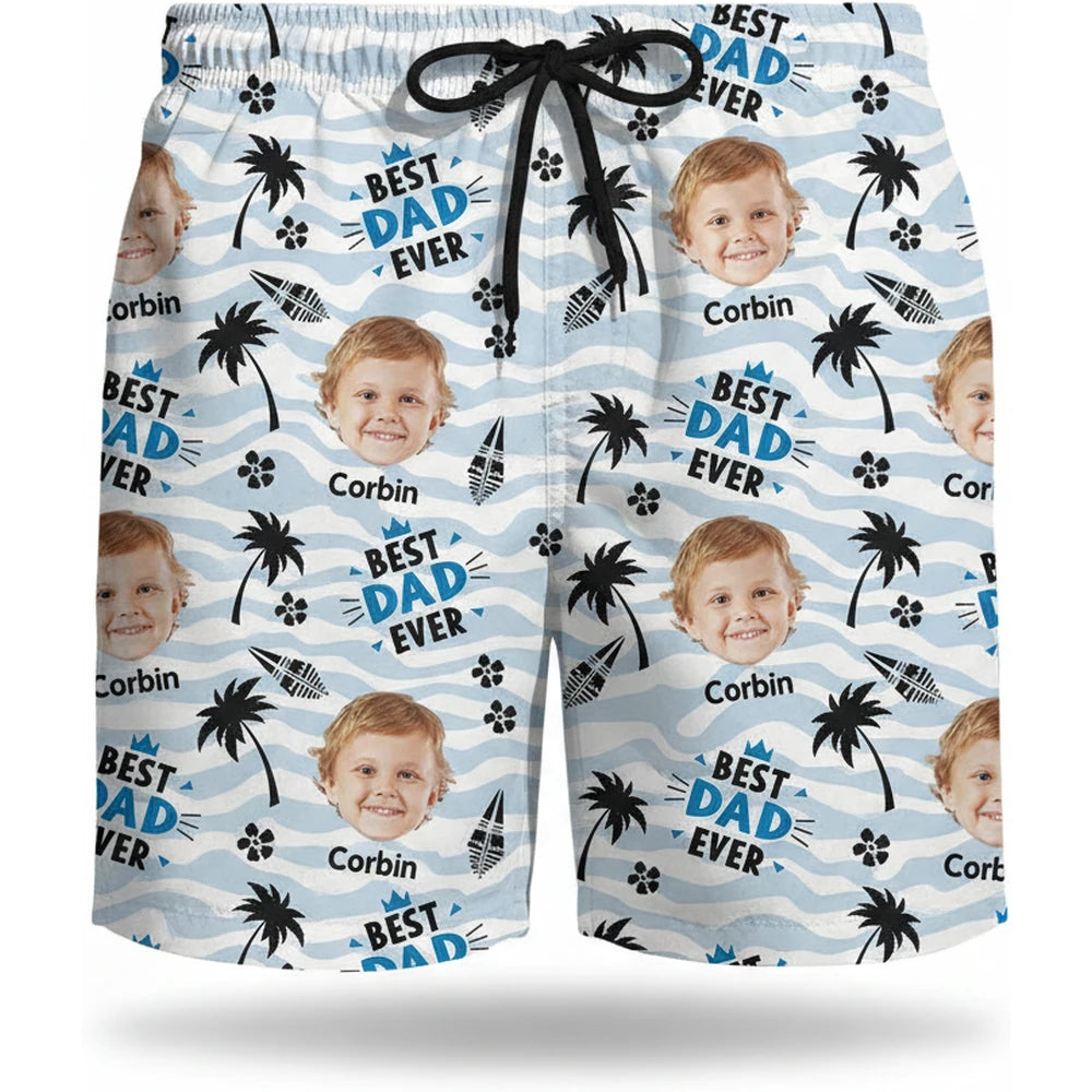 Custom Photo Upload Beach Shorts with Best Dad Ever & Palm Trees product on white