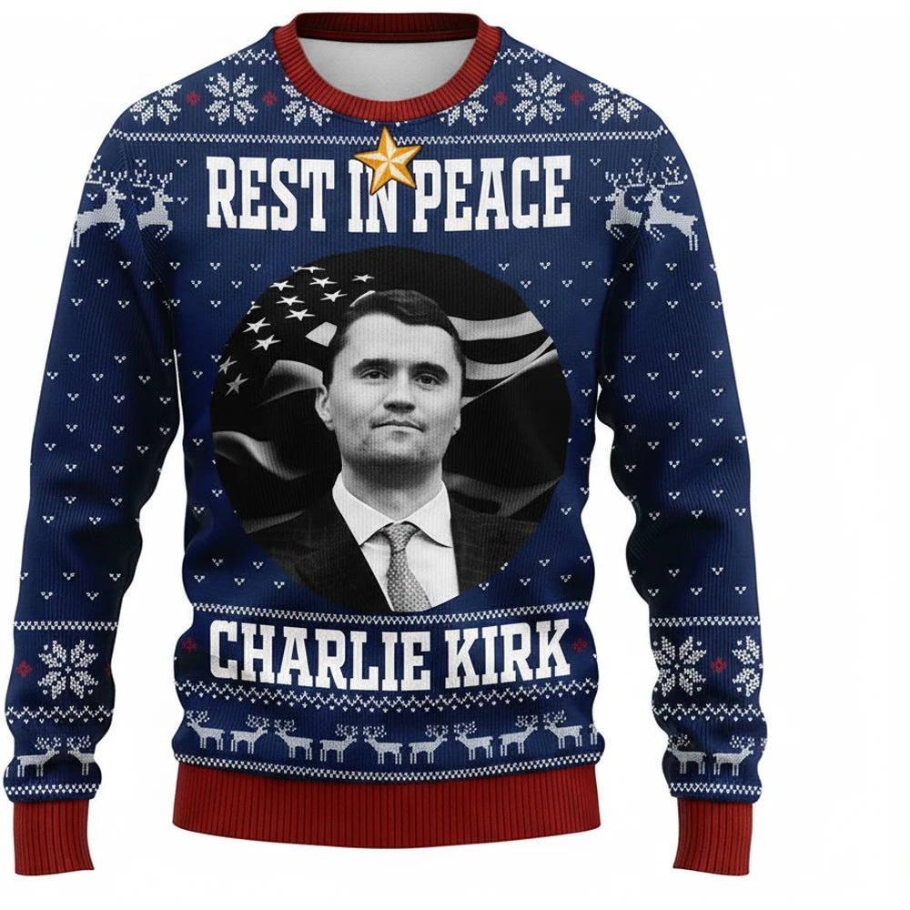 Custom Photo Sweater with American Flag Map & Snowflakes product on white background