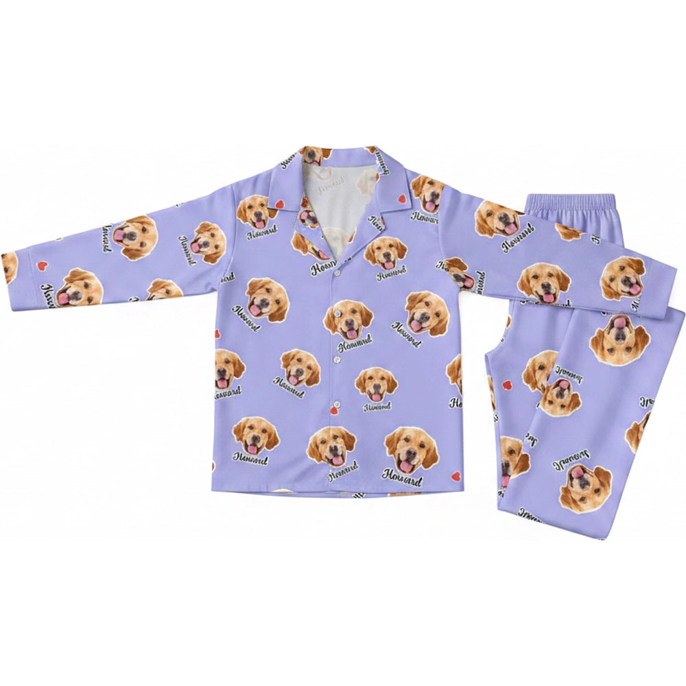 Custom Photo Upload Dog Face Pajamas with Personalized Name product on white background