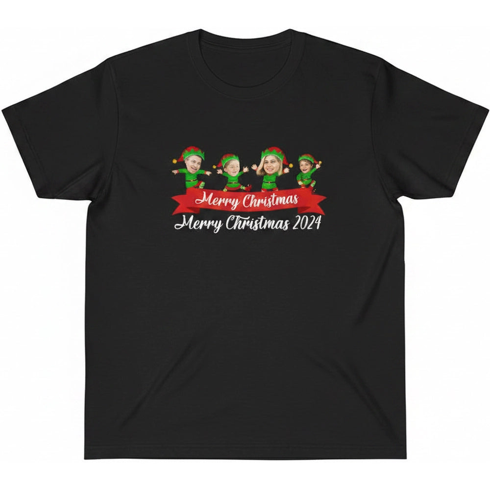Custom Photo Upload T-Shirt with Elf Graphics - Merry Christmas product on white background