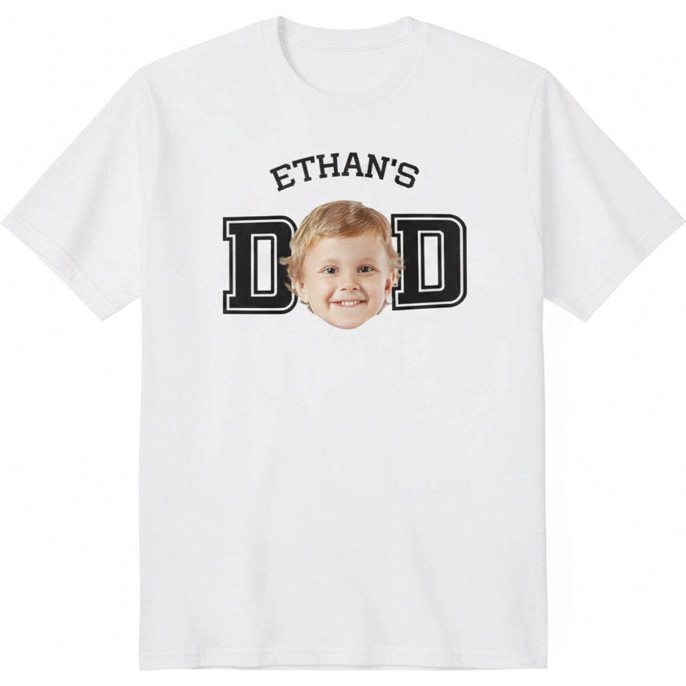 Custom Photo Upload T-Shirt with DAD Varsity Lettering product on white background
