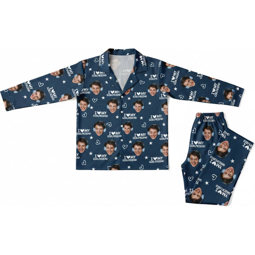 Custom Photo Upload Pajamas with I Love My Girlfriend & Stars product on white background