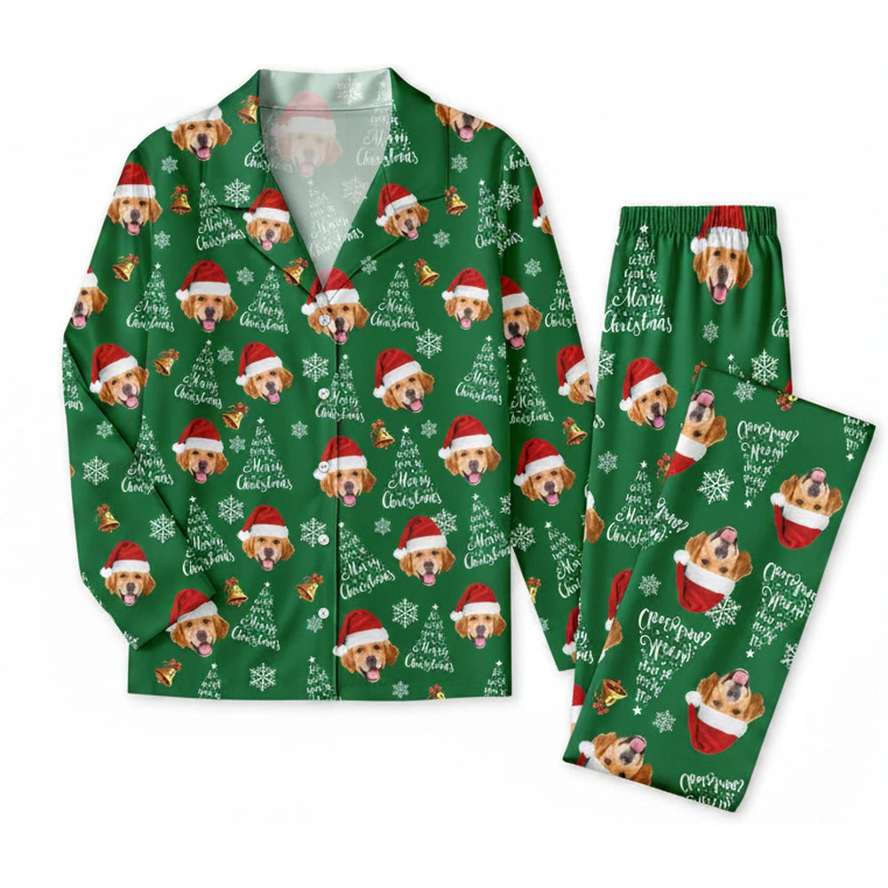 Custom Photo Upload Pajamas with Merry Christmas & Snowflakes product on white background