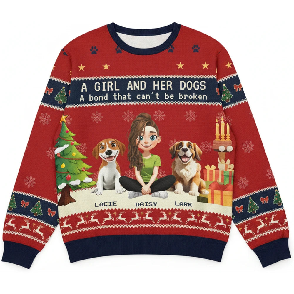 Custom Personalized Sweater A Girl and Her Dogs Christmas Knit Style product on white background