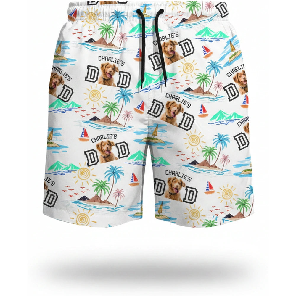 Custom Photo Upload Beach Shorts with Tropical Beach Scene product on white background