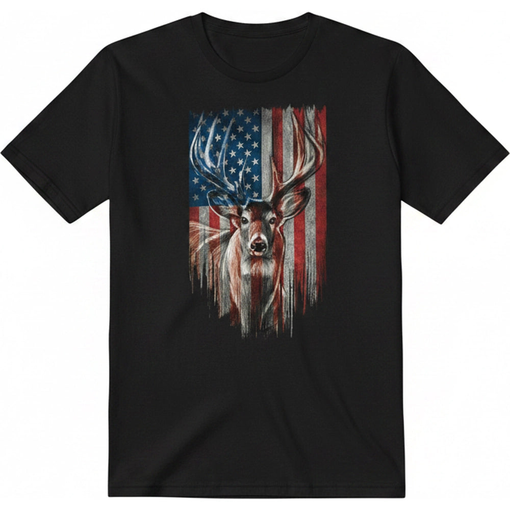 Custom Photo T-Shirt with Deer & American Flag product on white background