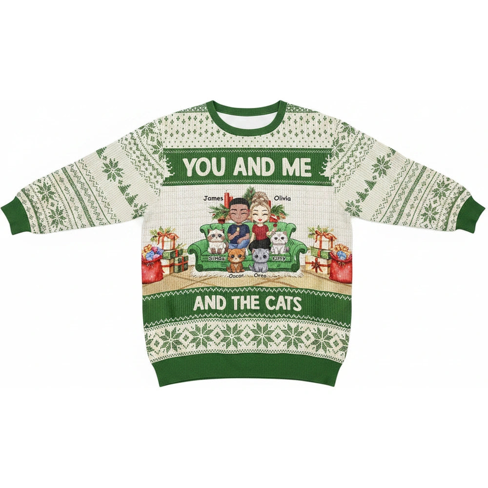 Custom Personalized Sweater You and Me and the Cats with Snowflakes product on white background