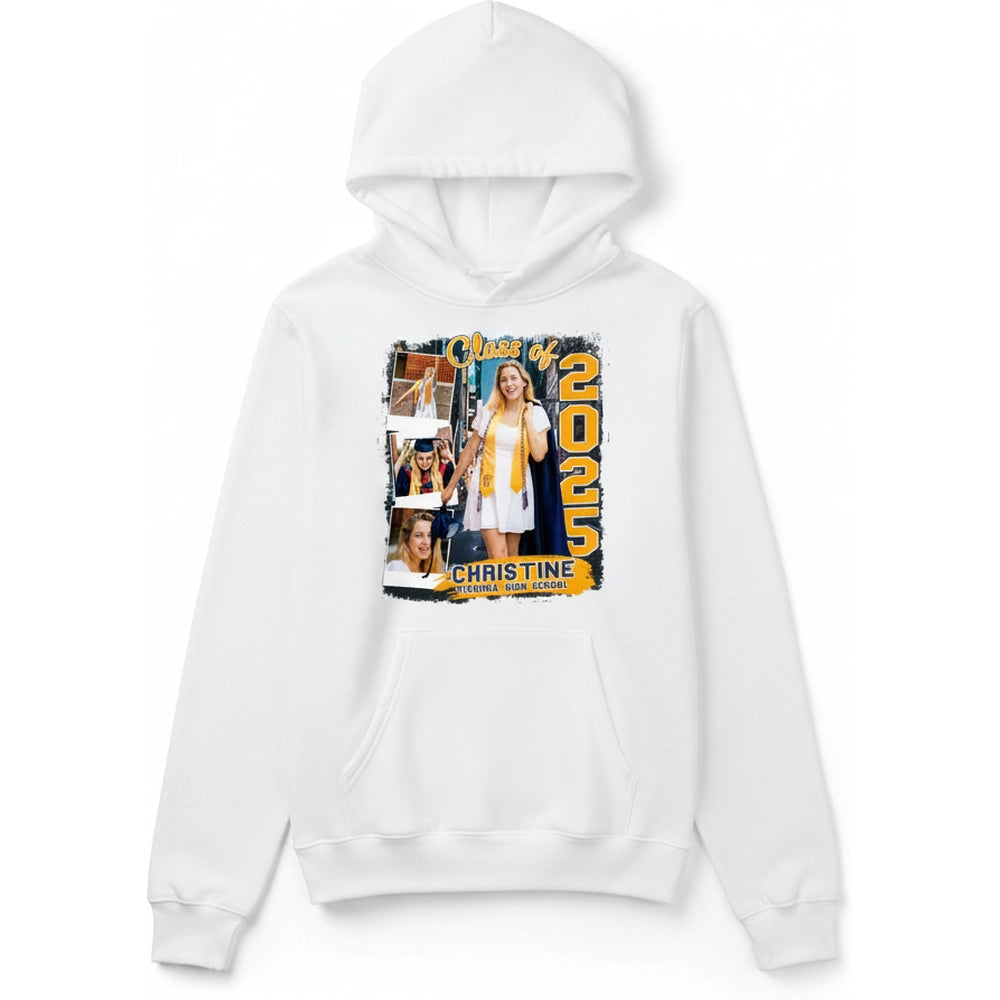 Custom Photo Upload Hoodie with Class of 2025 Graduation Design product on white background