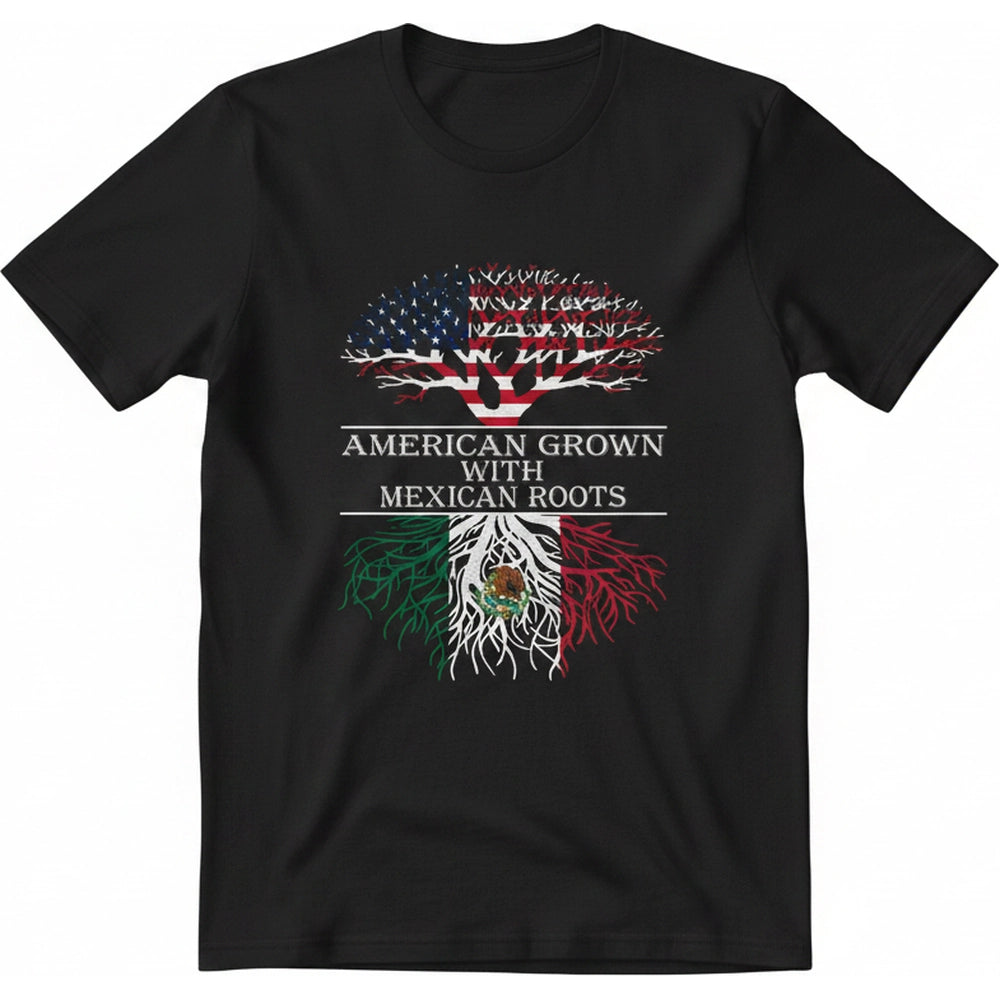 Custom Photo T-Shirt American Grown with Mexican Roots product on white background