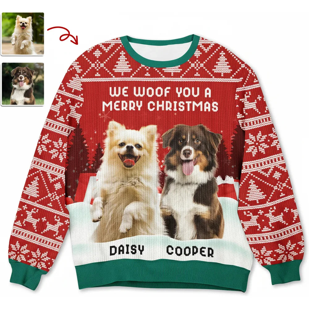 Custom Photo Upload Sweater We Woof You A Merry Christmas product on white background