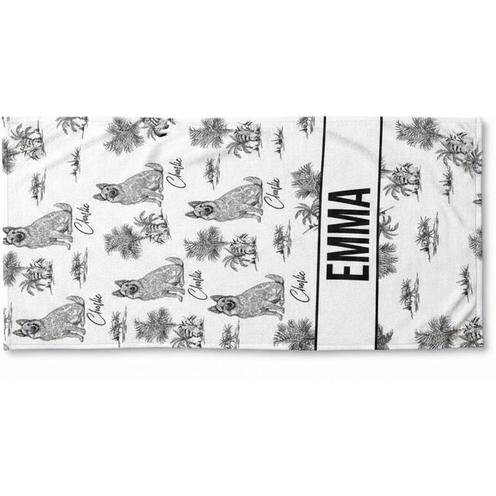 Custom Personalized Beach Towel with German Shepherd & Palm Trees product on white background