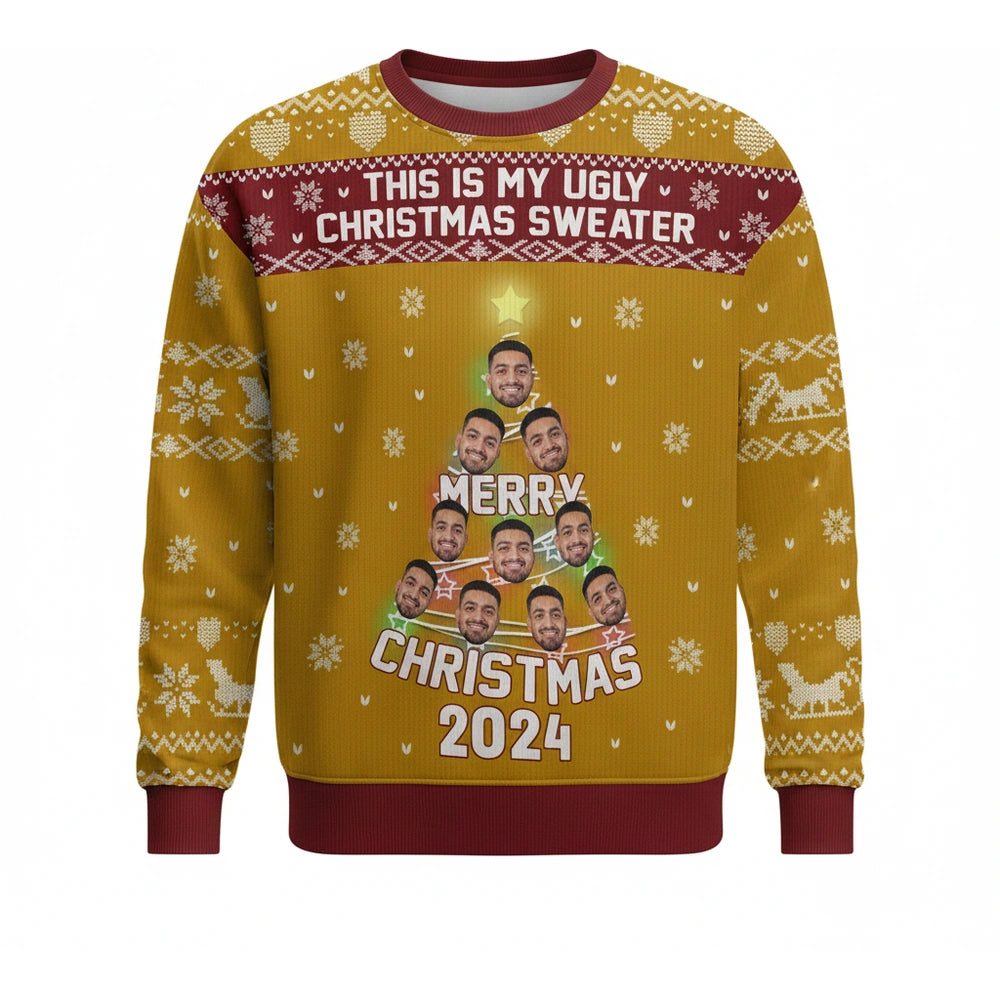 Custom Photo Upload This Is My Ugly Christmas Sweater with Face Tree product on white
