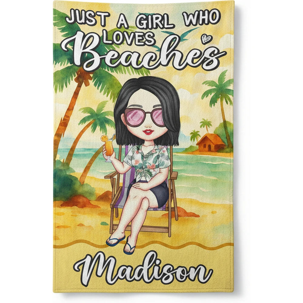 Custom Personalized Beach Towel Just A Girl Who Loves Beaches product on white background
