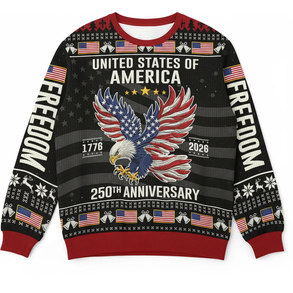 Custom Personalized Sweater with American Eagle and Freedom Text product on white background