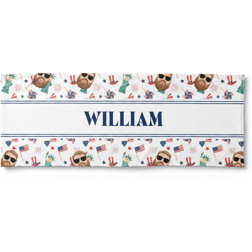 Custom Photo Upload Beach Towel with Patriotic Elements product on white background