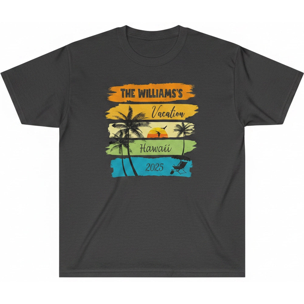 Custom Personalized T-Shirt with Palm Trees & Sunset Hawaii Design product on white background